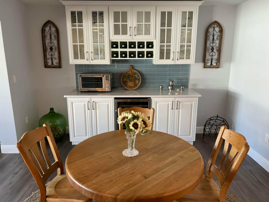 off white cabinets in bohemian style kitchen renovation, clearwater florida